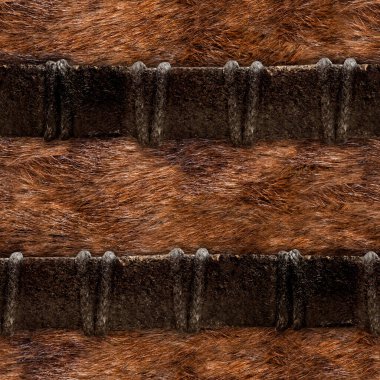 Pürüzsüz 4k fotoğraf malzemesi kumaşı, kahverengi kürk ve deri dokuma askısı..