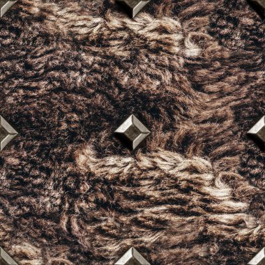 Metal çivili kahverengi kürk malzemesinin pürüzsüz 4k fotoğraf dokusu.