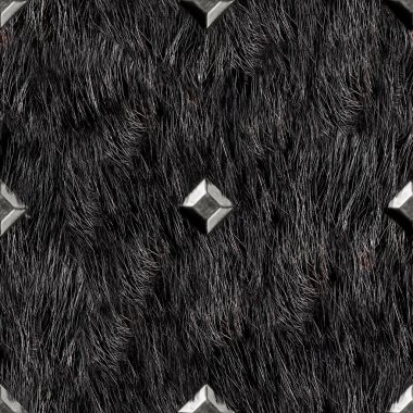 Siyah kürk ya da metal çivili saç materyalinin kusursuz 4k fotoğraf dokusu.