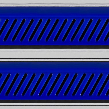 Mavi renkli plastik panel yüzeyinde havalandırma çizgileri olan kusursuz 4k fotoğraf dokusu materyali.