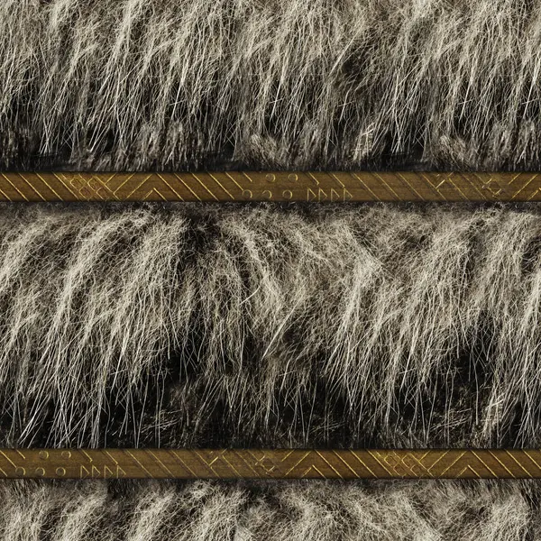 Açık gri kürklü, bronz süslü metal kayışlı, kusursuz 4k fotoğraf malzemesi..