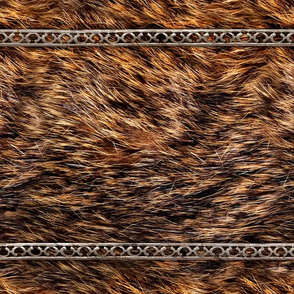 Süslü metal kayışlı kahverengi kürkün kusursuz 4k fotoğraf malzemesi dokusu.