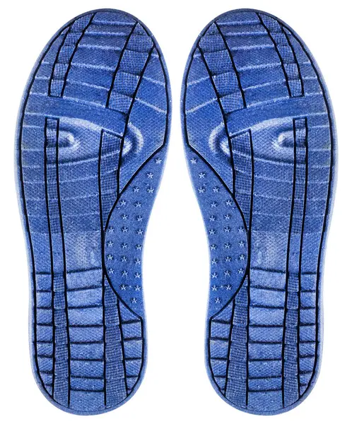 Mavi renkli ayakkabının ya da spor ayakkabısının izole edilmiş resmi. Beyaz arka planda lastik koruyucu..