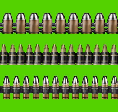 Kusursuz yalıtılmış pikseller. Yeşil ekran arka planda kurşun fişeği kemerlerinin 8 bit dokusu..