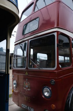 Santoft, Hughnshire, İngiltere, Trolley Otobüs Müzesi, 15 Eylül 2023. 1940 'ların Trolley Otobüs Müzesi açık gün. Otobüsler ve tramvay otobüsleri İngiltere 'nin dört bir yanından toplandı.. 