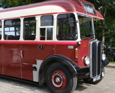 Santoft, Hughnshire, İngiltere, Trolley Otobüs Müzesi, 15 Eylül 2023. 1940 'ların Trolley Otobüs Müzesi açık gün. Otobüsler ve tramvay otobüsleri İngiltere 'nin dört bir yanından toplandı.. 