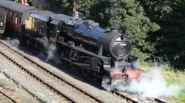 Kuzey Yorkshire bozkırları demiryolu. Goathland, Yorkshire, Ekim 2023. Buhar galası etkinliği. Buhar motorları.