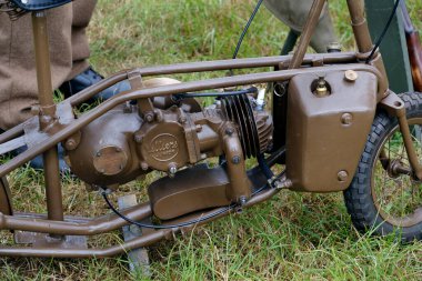 Zafer gösterisi, Leicester, Uk, Eylül 2023. 2. Dünya Savaşı 'nda canlı tarih olayı. Welbike, II. Dünya Savaşı sırasında Welwyn, İngiltere merkezli 