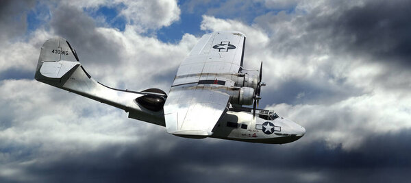 Шоу Победы. Лестер, Великобритания, сентябрь 2023 года. Вторая мировая война живая история шоу и авиашоу. The Consolidated Model 28, more commonly known as the PBY Catalina, is a flying boat and amphibious aircraft that was produced in the 1930s and 1940 's.