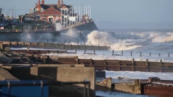 Mare Agitato Hornsea Nello East Yorkshire Maree Alte Venti Forti — Video Stock