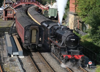 Kuzey Yorkshire Mors demiryolu, Goathland, Yorksahire, İngiltere, Ekim 2023. Buharlı lokomotif festivali galası hafta sonu.