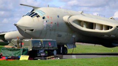 Elvington, York, Yorkshire, İngiltere. Mart 2024. Motor çalışıyor. Handley Page Victor, Handley Page tarafından geliştirilen ve üretilen İngiliz jet motorlu stratejik bombardıman uçağı..