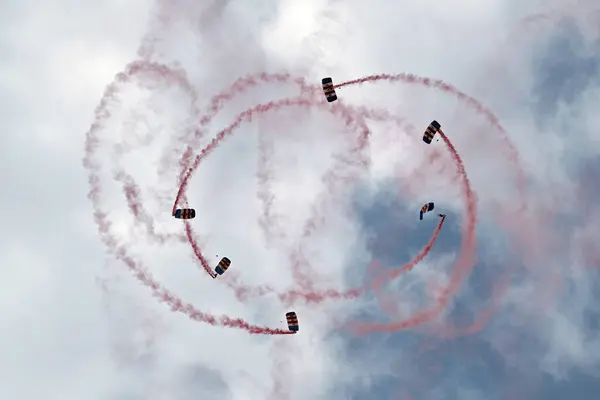 stock image The Falcons are the UKs premier military parachute display team, based at RAF Brize Norton, Oxfordshire, they display at venues all over Britain and Europe throughout the year. 