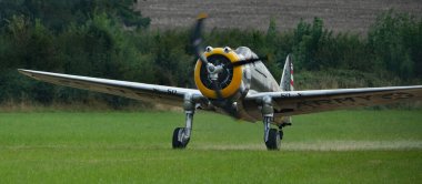 Zafer Şovu, Leicester, İngiltere. Ağustos 2024. Curtiss P-36 Hawk (ayrıca Curtiss Hawk Model 75 olarak da bilinir), 1930 'lar ve 40' lar arasında Amerikan yapımı savaş uçağı..