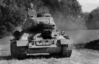 Victory Show, leicester, UK. August 2024. The T-34 is a Soviet medium tank from World War II. When introduced, its 76.2 mm tank gun was more powerful than many, and its 60-degree sloped armour provided good protection against anti-tank weapons. clipart