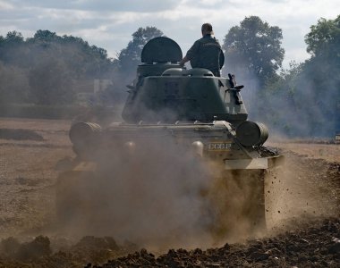 Victory Show, leicester, UK. August 2024. The T-34 is a Soviet medium tank from World War II. When introduced, its 76.2 mm tank gun was more powerful than many, and its 60-degree sloped armour provided good protection against anti-tank weapons. clipart