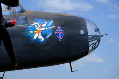 Yorkshire Hava Müzesi. - York. Uk. İngiltere. Haziran 2025. Handley Page Halifax, İngiliz Kraliyet Hava Kuvvetleri 'nin (RAF) İkinci Dünya Savaşı' ndan kalma dört motorlu ağır bombardıman uçağı..