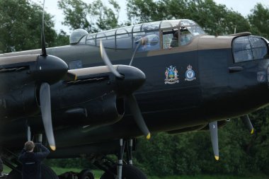 East Kirkby, Lincolnshire, UK. June 2025. Military show with aircraft, vehicles and reenactors. World war two period. The Avro Lancaster, commonly known as the Lancaster Bomber, is a British Second World War heavy bomber. 