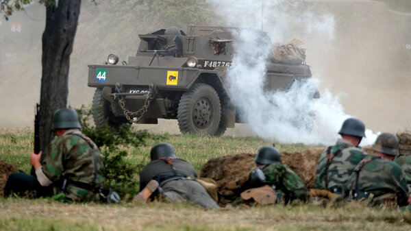 Yorkshire Wartime Show. doncaster, Yorkshire, UK. August 2025. Vintage military reenactment show for the 20th centurt specialising in WW2. American, British and German participants. Tanks, trucks, jeeps and many other vehicles.