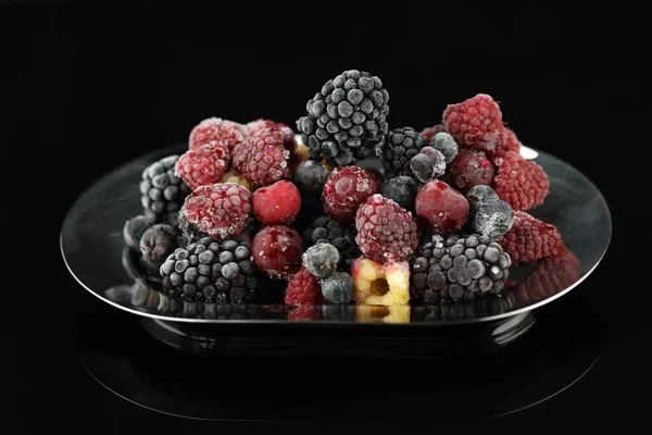 Frozen Berries Ice Black Background — Stock Photo, Image