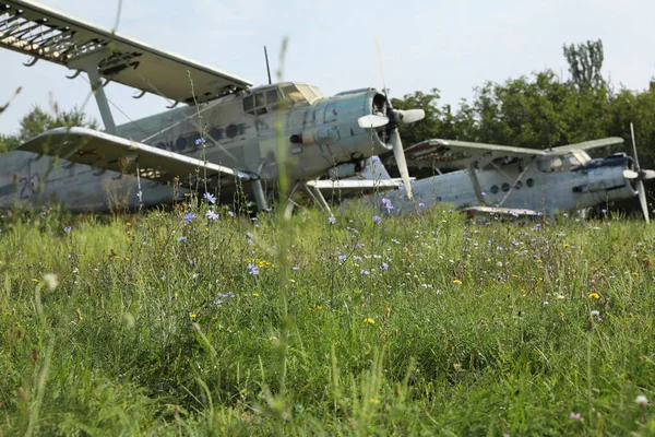 stock image abandoned damaged soviet union military airplane Antonov An-24