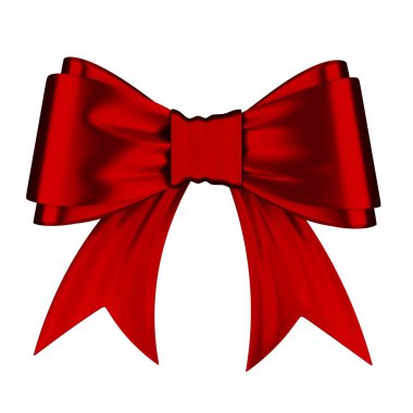 red ribbon satin gift bow with tails. 3d rendering