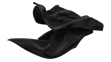 Abstract black flying fabric . Design element. 3d rendering