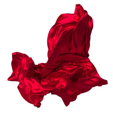 Abstract red cloth falling. Satin fabric flying in the wind. 3d rendering