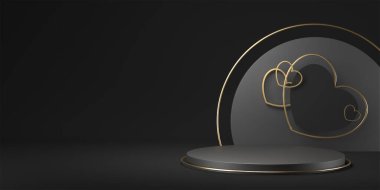 Minimal heart shapes background mock up podium. Pedestal scene with for product platform. 3d rendering