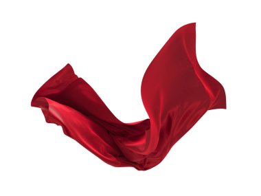 Abstract red cloth falling. Satin fabric flying in the wind. 3d rendering
