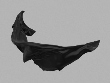 Abstract black flying fabric . Design element. 3d rendering