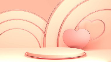 Minimal heart shapes background mock up podium. Pedestal scene with for product platform. 3d rendering