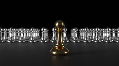 Chess pawn piece outstanding. Leadership concept. Unique individuality and standing out of crowd. 3d rendering