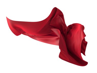 Abstract red cloth falling. Satin fabric flying in the wind. 3d rendering