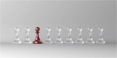 Chess pawn piece outstanding. Leadership concept. Unique individuality and standing out of crowd. 3d rendering