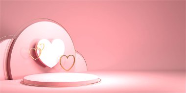Minimal heart shapes background mock up podium. Pedestal scene with for product platform. 3d rendering