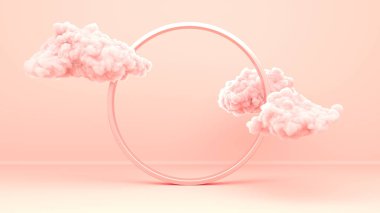 Yuvarlak yuvarlak halkalı soyut kabarık bulutlar. 3d oluşturma