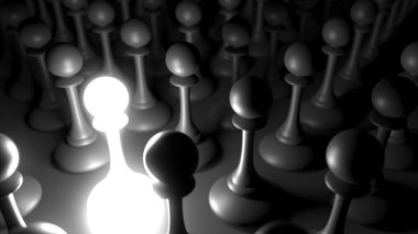 Chess pawn piece outstanding. Leadership concept. Unique individuality and standing out of crowd. 3d rendering