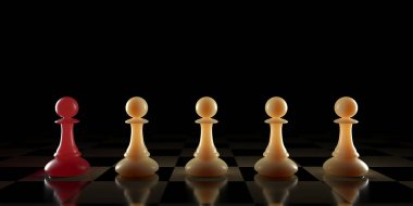 Chess pawn piece outstanding. Leadership concept. Unique individuality and standing out of crowd. 3d rendering