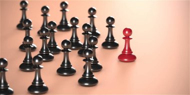 Chess pawn piece outstanding. Leadership concept. Unique individuality and standing out of crowd. 3d rendering