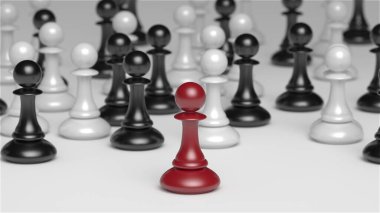 Chess pawn piece outstanding. Leadership concept. Unique individuality and standing out of crowd. 3d rendering