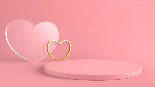 Minimal Heart Shapes Background Mock Podium Pedestal Scene Product Platform — Foto Stock