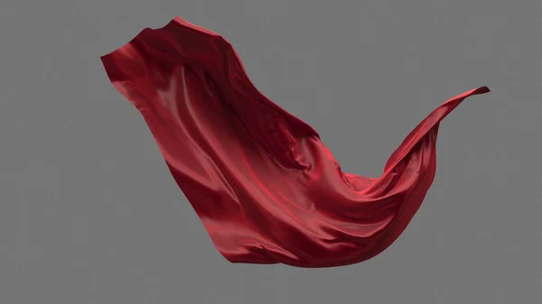 Abstract red cloth falling. Satin fabric flying in the wind. 3d rendering