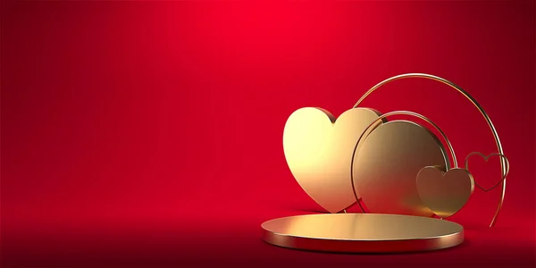 Minimal Heart Shapes Background Mock Podium Pedestal Scene Product Platform — ストック写真