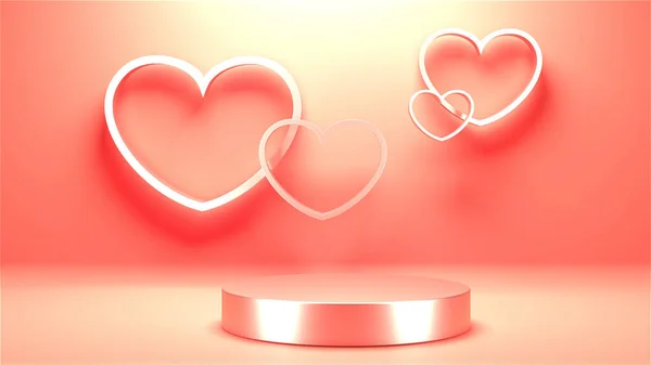 Minimal Heart Shapes Background Mock Podium Pedestal Scene Product Platform — 스톡 사진