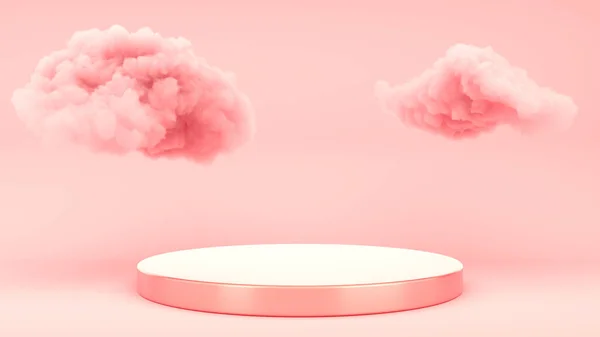 Product Podium Fluffy Clouds Pedestal Mock Rendering —  Fotos de Stock