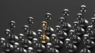 Chess pawn piece outstanding. Leadership concept. Unique individuality and standing out of crowd. 3d rendering