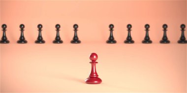 Chess pawn piece outstanding. Leadership concept. Unique individuality and standing out of crowd. 3d rendering