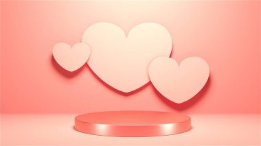 Minimal heart shapes background mock up podium. Pedestal scene with for product platform. 3d rendering