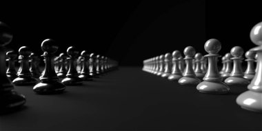 Different chess pieces pawns. Concept business background. 3d rendering
